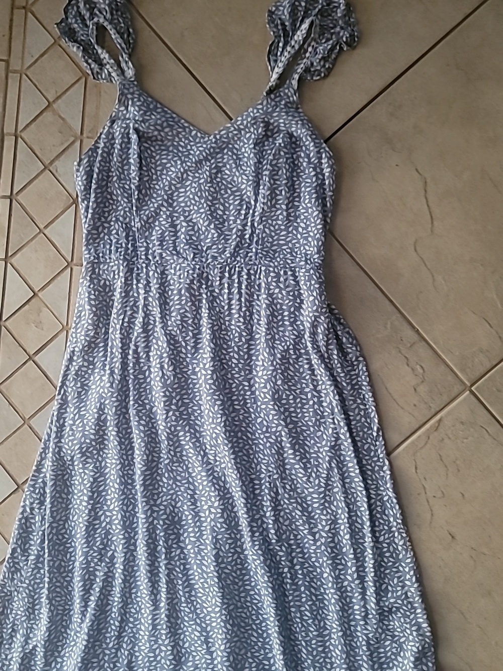 Light Blue Printed Tie-Shoulder Sundress Maxi Dress SZ L